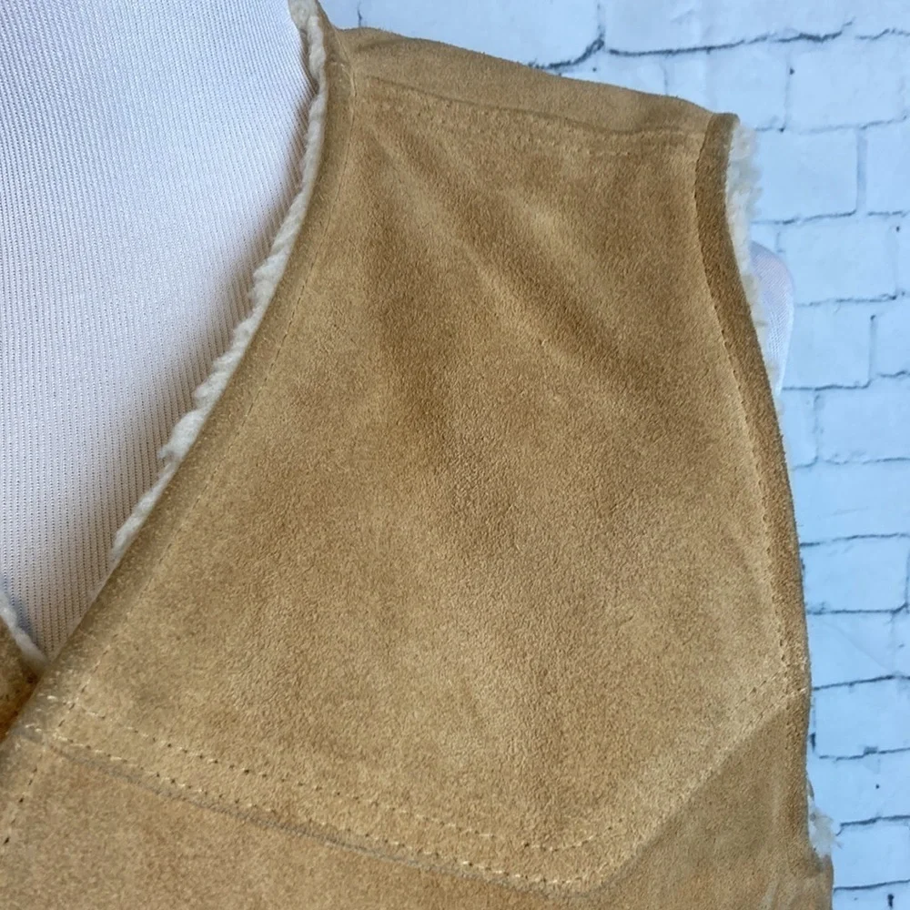 Vintage The Leather Shop Sears Suede Vest Faux Shearling Lining M Western Rodeo